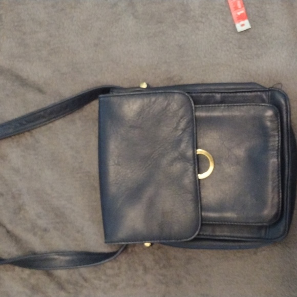 Vintage Jaqueline Ferrar Navy Leather Crossbody - Picture 1 of 16